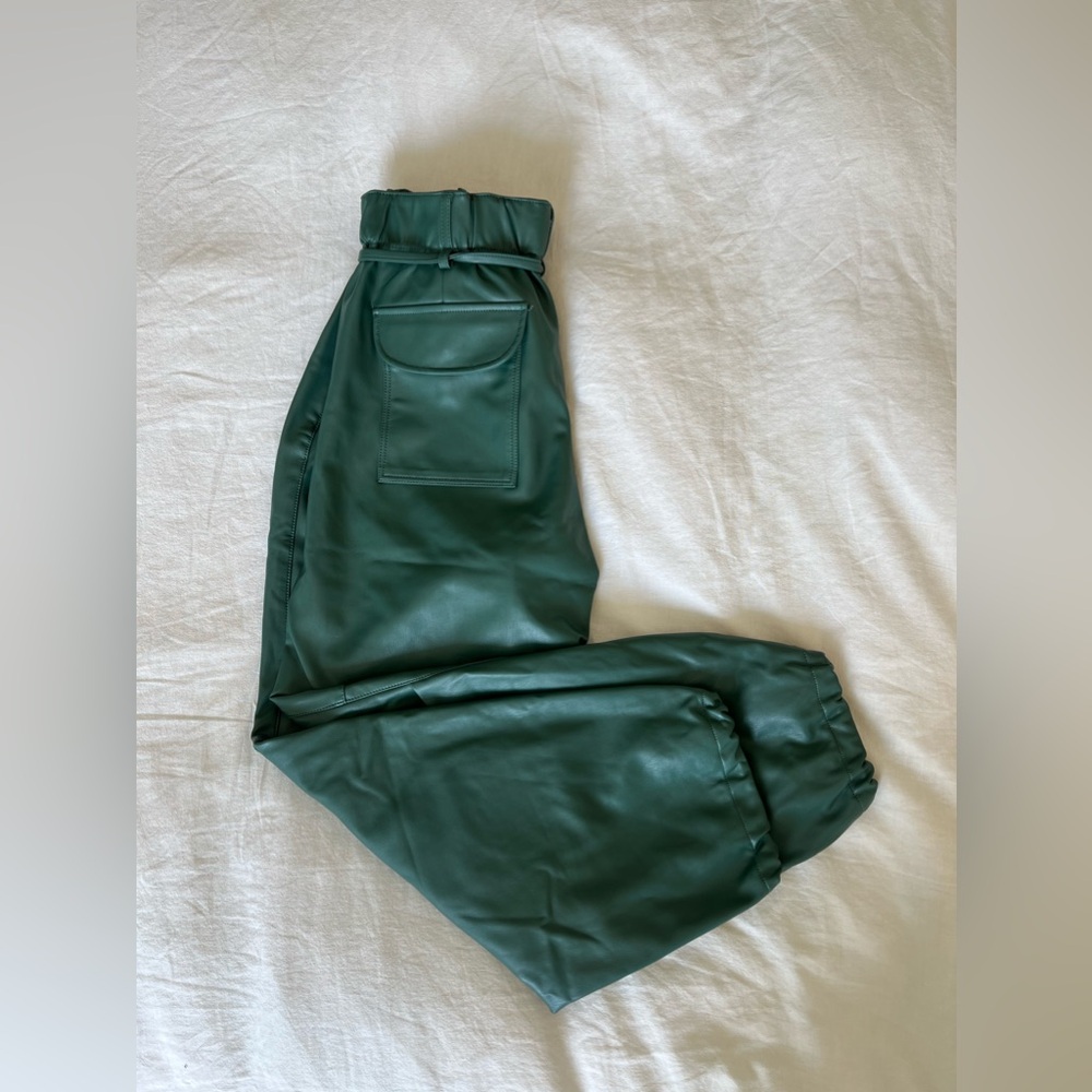 Anthropologie / Pilcro Green Faux Leather Cinch Waist Cargo Jogger